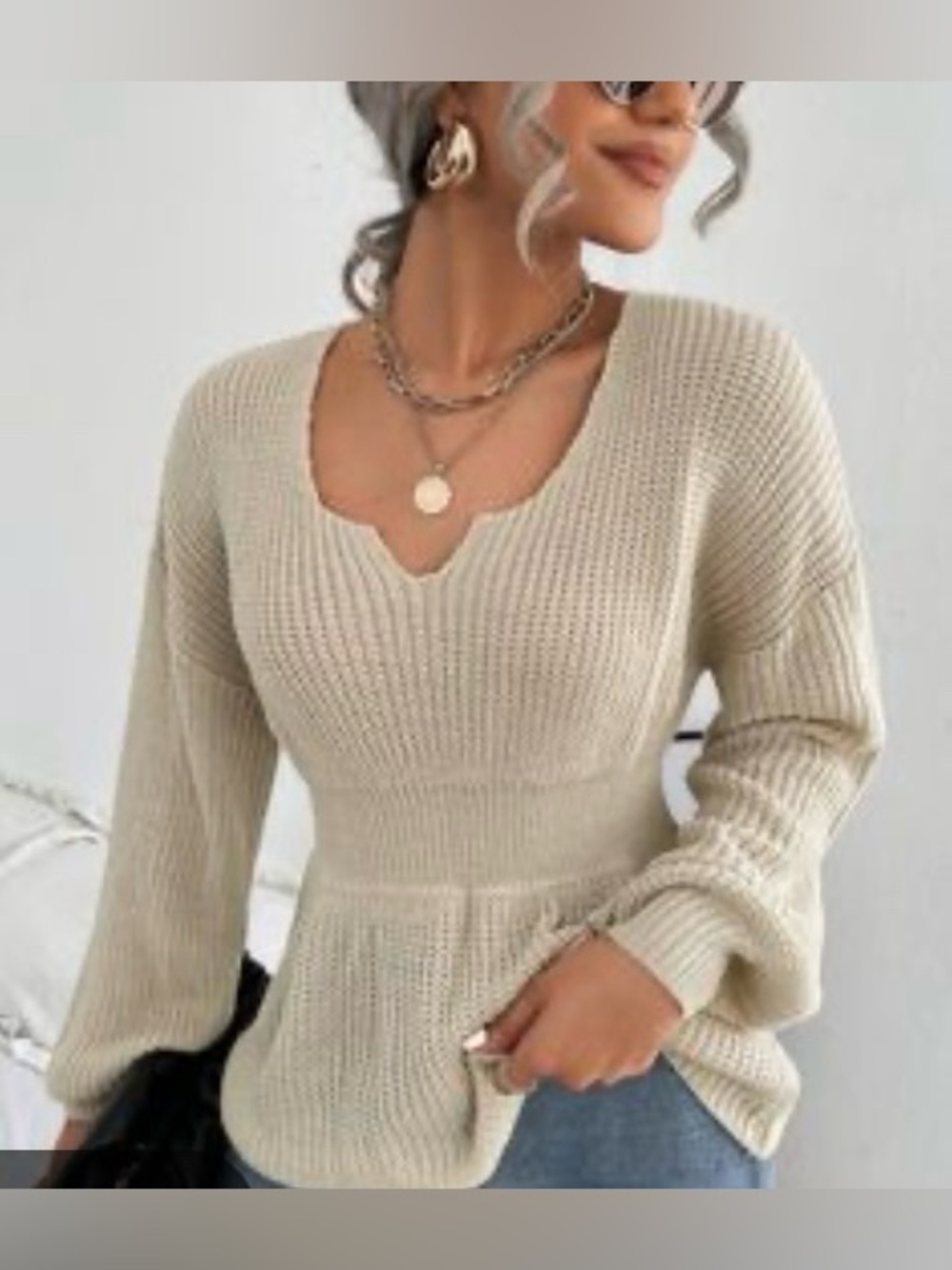 SHEIN Cream Long Sleeve Knit Sweater Top Size 6